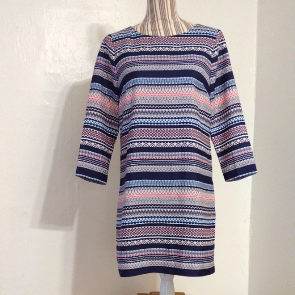 J Crew Navy Multi Colored Geometric Print Short Dress Size 4p